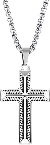 Fahonie Christian Cross Pendant Necklaces for Men Stylish Stainless Steel Black Silver Cross Necklace Punk Hip Hop Jewelry Ideal Religious Christian Gift in Saudi Arabia