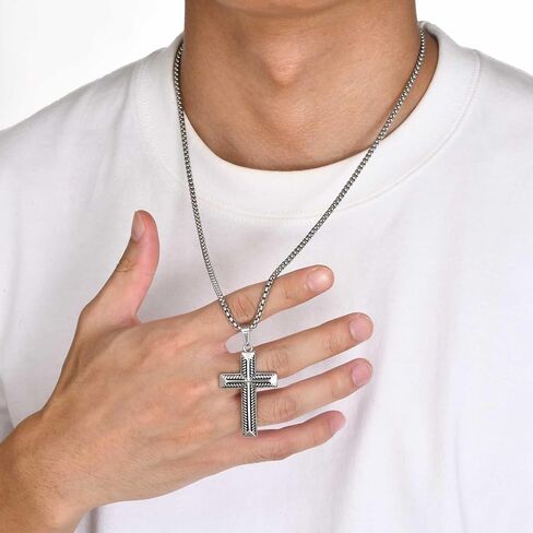 Fahonie Christian Cross Pendant Necklaces for Men Stylish Stainless Steel Black Silver Cross Necklace Punk Hip Hop Jewelry Ideal Religious Christian Gift in Saudi Arabia