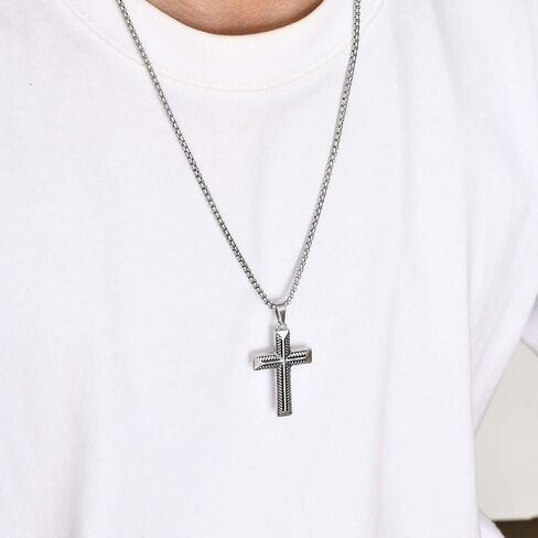 Fahonie Christian Cross Pendant Necklaces for Men Stylish Stainless Steel Black Silver Cross Necklace Punk Hip Hop Jewelry Ideal Religious Christian Gift in Saudi Arabia