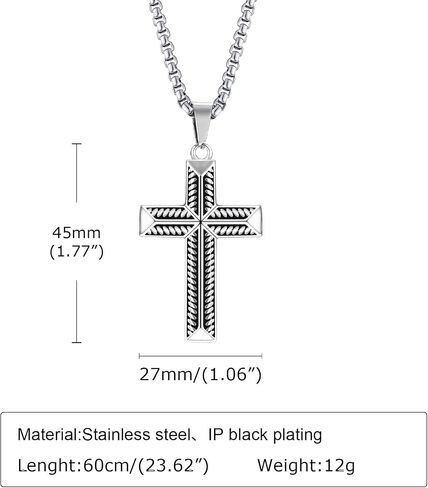Fahonie Christian Cross Pendant Necklaces for Men Stylish Stainless Steel Black Silver Cross Necklace Punk Hip Hop Jewelry Ideal Religious Christian Gift in Saudi Arabia