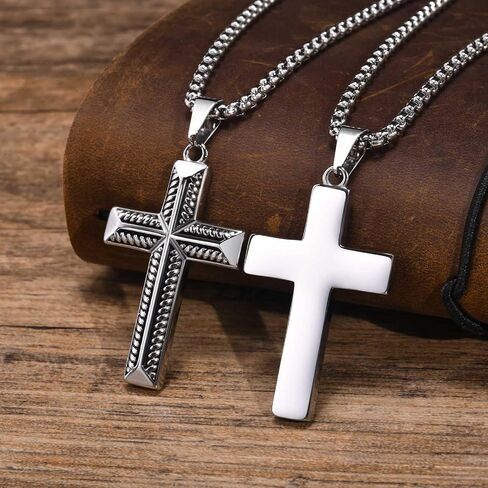 Fahonie Christian Cross Pendant Necklaces for Men Stylish Stainless Steel Black Silver Cross Necklace Punk Hip Hop Jewelry Ideal Religious Christian Gift in Saudi Arabia