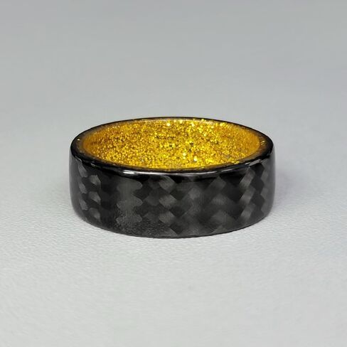 Carbon Fiber Twill Ring with Gold Sparkle Interior for Men or Women, Matte or High Gloss Finish, Durable, Waterproof, Sizes 4-16, Custom Band Widths in Saudi Arabia