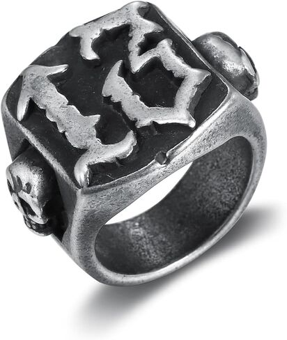 Bikerring Punk Gothic Lucky 13 Skull Ring for Men Antique Silver Titanium Steel Vintage Biker Statement Jewelry, Gothic Punk Rock Symbol of Rebellious Luck in Saudi Arabia