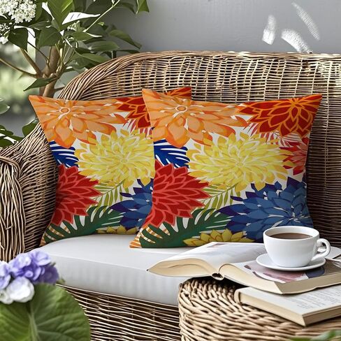 mellicoma Waterproof Outdoor Pillow Covers 18x18 Pack of 2 Vibrant Floral Collage Throw Outdoor Pillows for Garden Funiture Patio Home in Kuwait