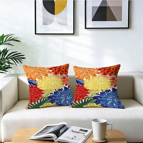 mellicoma Waterproof Outdoor Pillow Covers 18x18 Pack of 2 Vibrant Floral Collage Throw Outdoor Pillows for Garden Funiture Patio Home in Kuwait