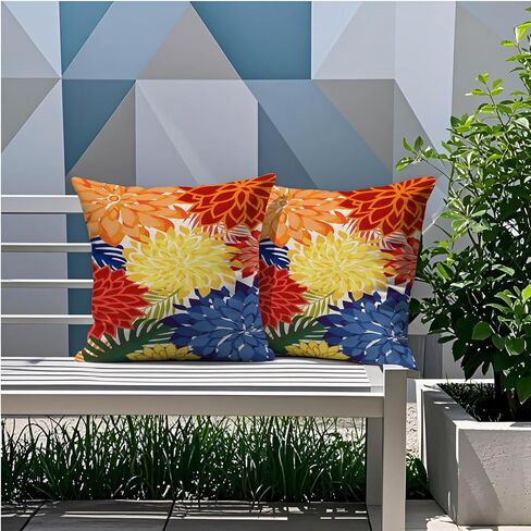 mellicoma Waterproof Outdoor Pillow Covers 18x18 Pack of 2 Vibrant Floral Collage Throw Outdoor Pillows for Garden Funiture Patio Home in Kuwait