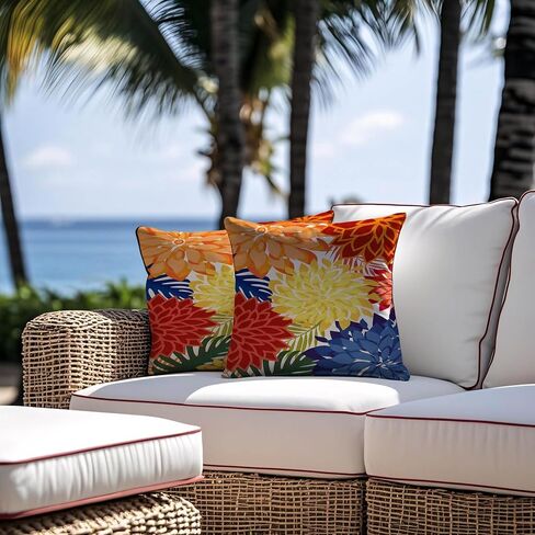 mellicoma Waterproof Outdoor Pillow Covers 18x18 Pack of 2 Vibrant Floral Collage Throw Outdoor Pillows for Garden Funiture Patio Home in Kuwait
