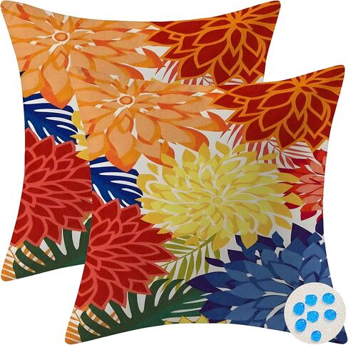 mellicoma Waterproof Outdoor Pillow Covers 18x18 Pack of 2 Vibrant Floral Collage Throw Outdoor Pillows for Garden Funiture Patio Home in Kuwait