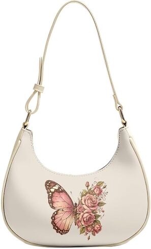 Animal Floral Print Shoulder Bag for Women Y2K Crescent Purse Leather Underarm Handbags for Wedding Party Travel in Saudi Arabia