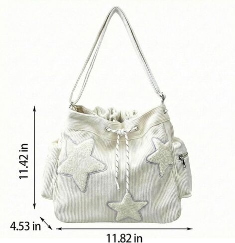 Y2K Messenger Bag for Women, Star Quilted Corduroy Cute Messenger Bag with Star-shaped Mirror, Kawaii Tote Purse Shoulder Bag（White） in Saudi Arabia