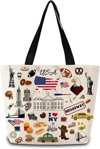 Travel the Usa Tote Bag Cute Aesthetic Shopping Shoulder Handbag with Interior Zipper Pocket Lightweight & Washable Stylish Usa Themed Travel Present for Women Friends in Saudi Arabia