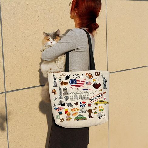 Travel the Usa Tote Bag Cute Aesthetic Shopping Shoulder Handbag with Interior Zipper Pocket Lightweight & Washable Stylish Usa Themed Travel Present for Women Friends in Saudi Arabia
