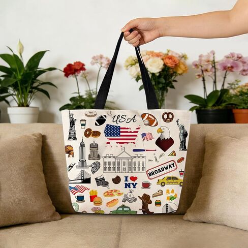 Travel the Usa Tote Bag Cute Aesthetic Shopping Shoulder Handbag with Interior Zipper Pocket Lightweight & Washable Stylish Usa Themed Travel Present for Women Friends in Saudi Arabia