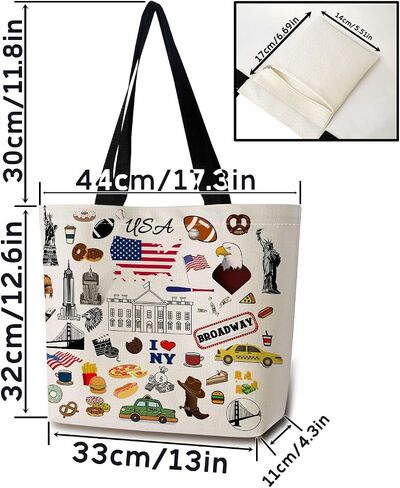 Travel the Usa Tote Bag Cute Aesthetic Shopping Shoulder Handbag with Interior Zipper Pocket Lightweight & Washable Stylish Usa Themed Travel Present for Women Friends in Saudi Arabia