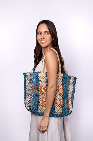 Tin Marin Bisou Bisou Handmade Eco-Friendly Macrame Jute Tote for Market, Beach and Travel - Fair Trade Artisan from India Artisan Bags in Saudi Arabia