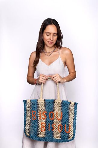 Tin Marin Bisou Bisou Handmade Eco-Friendly Macrame Jute Tote for Market, Beach and Travel - Fair Trade Artisan from India Artisan Bags in Saudi Arabia