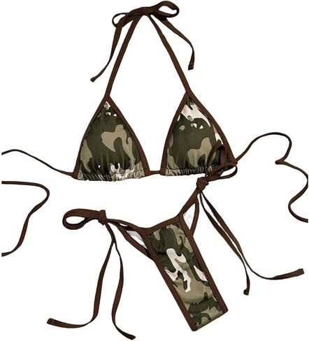 OYOANGLE Women's Camo Halter Bikini Set Two Piece Y2K Triangle Swimsuits String Thong Bathing Suit Swimwear in Kuwait