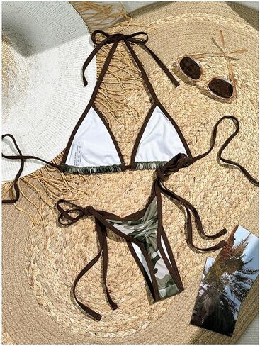 OYOANGLE Women's Camo Halter Bikini Set Two Piece Y2K Triangle Swimsuits String Thong Bathing Suit Swimwear in Kuwait