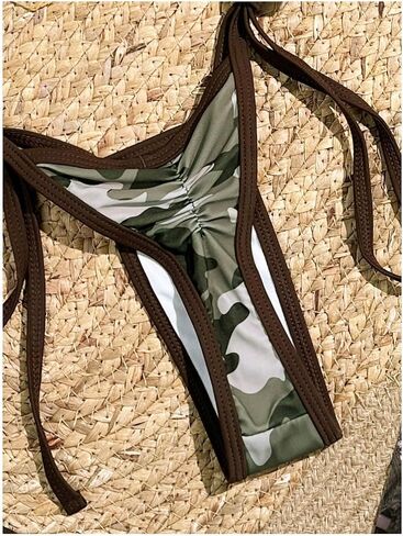 OYOANGLE Women's Camo Halter Bikini Set Two Piece Y2K Triangle Swimsuits String Thong Bathing Suit Swimwear in Kuwait
