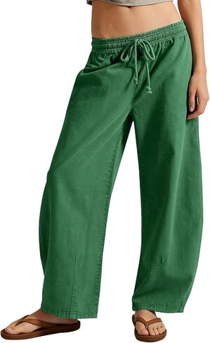 PEHMEA Women's Cotton Barrel Pants with Pockets Elastic Waist Drawstring Casual Lounge Jeans for Spring Fall Trendy 2026 in Saudi Arabia