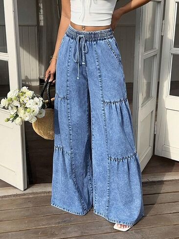 Women's Jeans Women's Casual Elastic Waist Solid Color Jeans in Kuwait