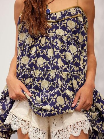 Women's Adjustable Spaghetti Strap Mini Dress Summer Floral Boho Flowy Dresses Beach Wedding Guest Sundress Blue in Saudi Arabia