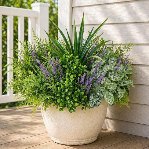 12 Bundles Artificial Outdoor Plants - UV Resistant Faux Greenery Mix with Eucalyptus, Fern, Lavender & Spider Grass - Weatherproof Fake Foliage for Porch, Window Box & Garden Decor in Saudi Arabia