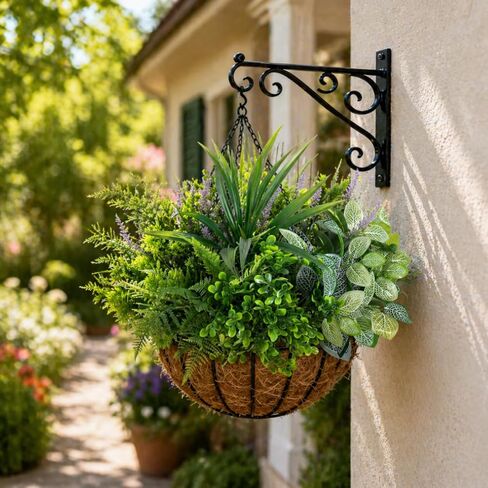 12 Bundles Artificial Outdoor Plants - UV Resistant Faux Greenery Mix with Eucalyptus, Fern, Lavender & Spider Grass - Weatherproof Fake Foliage for Porch, Window Box & Garden Decor in Saudi Arabia
