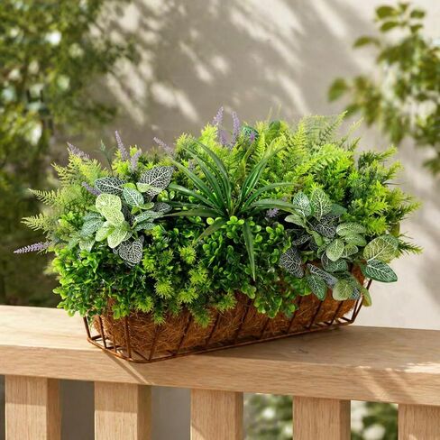 12 Bundles Artificial Outdoor Plants - UV Resistant Faux Greenery Mix with Eucalyptus, Fern, Lavender & Spider Grass - Weatherproof Fake Foliage for Porch, Window Box & Garden Decor in Saudi Arabia
