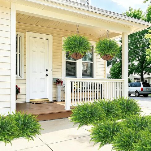 Dremisland 12 Bundles Artificial Plants Outdoor Faux Boston Fern 17.7 Inch Long Length Artificial Ferns UV Resistant Fake Plants Spring Summer Greenery Shrubs for Hanging Planter Garden Porch Decor in Saudi Arabia