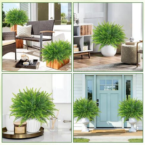 Dremisland 12 Bundles Artificial Plants Outdoor Faux Boston Fern 17.7 Inch Long Length Artificial Ferns UV Resistant Fake Plants Spring Summer Greenery Shrubs for Hanging Planter Garden Porch Decor in Saudi Arabia