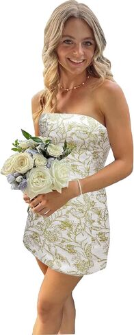 Women's Homecoming Dresses 2026 Short Satin Floral Bodycon Mini Length A Line Strapless Summer Prom Dress in Saudi Arabia