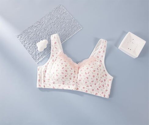 3Pack Everyday Cozy Bras, Woman Floral Wirefree Bra Front Button Close Cotton Lace Push up Plus Size Bra in Saudi Arabia