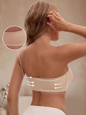 Allegra K Womens Bra Strapless Front Buckle Wireless Mesh Beige L | Push Up Bandeau, See Through Bralette, Breathable Tube Top, Anti-Slip, High Elasticity, Work, Sports, Party, Club, Date in Saudi Arabia