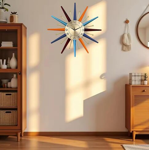 22 Inch Mid-Century Style Metal Crystal Wall Clock, Star-Shaped Silent Decorative Wall Clock, Suitable for Room Porch Office in Saudi Arabia