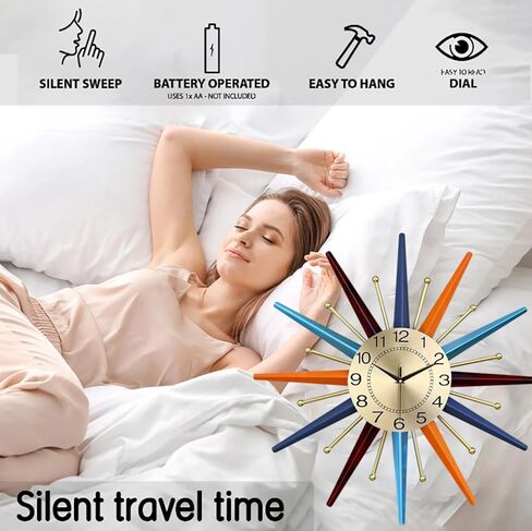 22 Inch Mid-Century Style Metal Crystal Wall Clock, Star-Shaped Silent Decorative Wall Clock, Suitable for Room Porch Office in Saudi Arabia