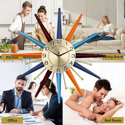 22 Inch Mid-Century Style Metal Crystal Wall Clock, Star-Shaped Silent Decorative Wall Clock, Suitable for Room Porch Office in Saudi Arabia