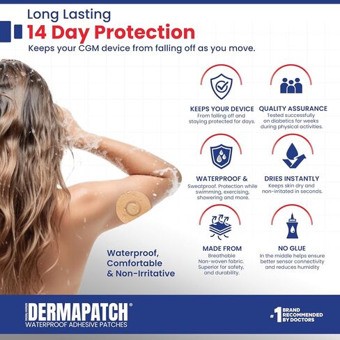 25 قطعة من رقعات لاصقة CGM لتأمين مستشعر CGM، رقعات مستشعر CGM مقاومة للماء وخالية من اللاتكس لمدة 7 أيام، شريط لاصق مقطوع مسبقًا، غطاء حماية مستمر لمراقبة الجلوكوز، بدون غراء في المنتصف (أسمر) in Kuwait