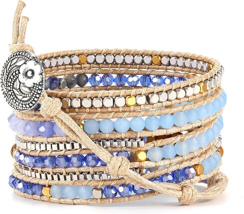 Boho 5 Wrap Bead Bracelet for Men Women - Handmade Adjustable Natural Chakras Stone Crystal Beaded Bracelets Cuff Rope Yoga Healing Bracelet Bangle Hippie Jewelry in Saudi Arabia