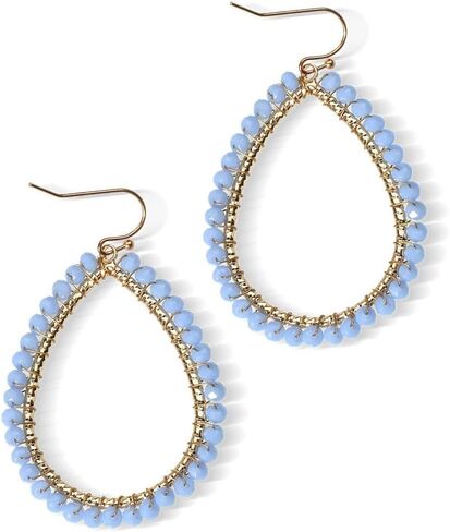Bohemian Sparkly Crystal Beaded Dangle Earrings Teardrop Earrings for Women Fashionable & Trendy Jewelry Gift-Round Orange in Kuwait