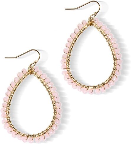 Bohemian Sparkly Crystal Beaded Dangle Earrings Teardrop Earrings for Women Fashionable & Trendy Jewelry Gift-Round Orange in Kuwait
