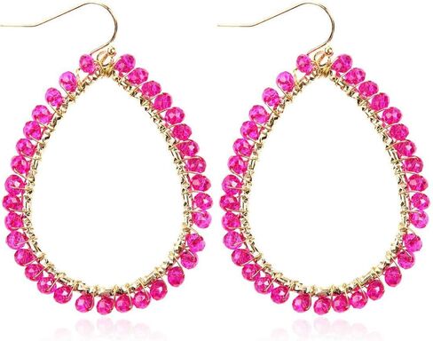 Bohemian Sparkly Crystal Beaded Dangle Earrings Teardrop Earrings for Women Fashionable & Trendy Jewelry Gift-Round Orange in Kuwait