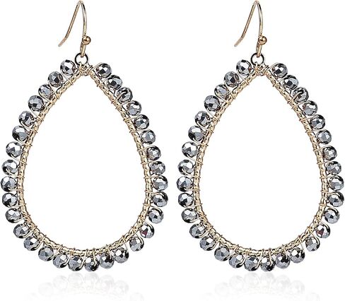 Bohemian Sparkly Crystal Beaded Dangle Earrings Teardrop Earrings for Women Fashionable & Trendy Jewelry Gift-Round Orange in Kuwait