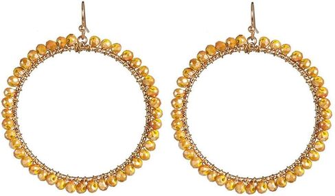 Bohemian Sparkly Crystal Beaded Dangle Earrings Teardrop Earrings for Women Fashionable & Trendy Jewelry Gift-Round Orange in Kuwait