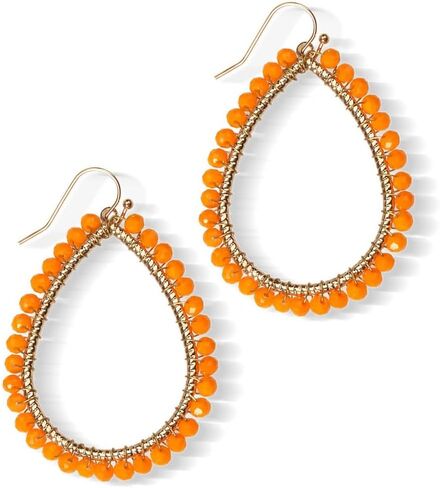 Bohemian Sparkly Crystal Beaded Dangle Earrings Teardrop Earrings for Women Fashionable & Trendy Jewelry Gift-Round Orange in Kuwait