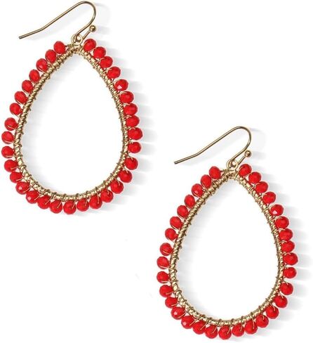 Bohemian Sparkly Crystal Beaded Dangle Earrings Teardrop Earrings for Women Fashionable & Trendy Jewelry Gift-Round Orange in Kuwait