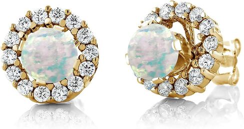 Gem Stone King 18K Yellow Gold Plated Silver 5MM Round Gemstone Birthstone Halo Stud Earrings For Women with Removable Jackets in Saudi Arabia