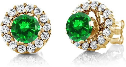 Gem Stone King 18K Yellow Gold Plated Silver 5MM Round Gemstone Birthstone Halo Stud Earrings For Women with Removable Jackets in Saudi Arabia