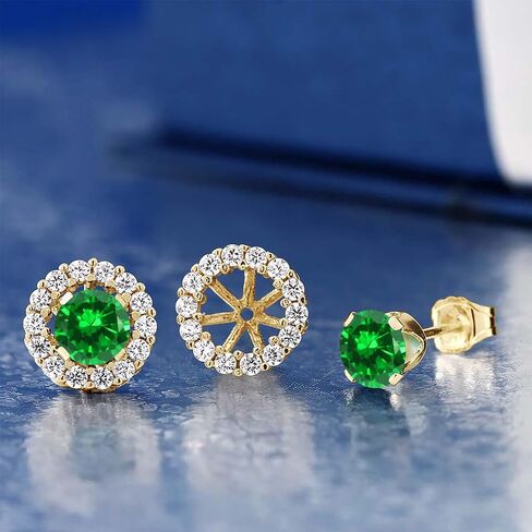 Gem Stone King 18K Yellow Gold Plated Silver 5MM Round Gemstone Birthstone Halo Stud Earrings For Women with Removable Jackets in Saudi Arabia