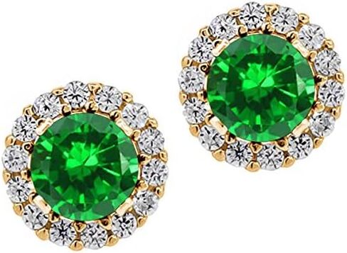 Gem Stone King 18K Yellow Gold Plated Silver 5MM Round Gemstone Birthstone Halo Stud Earrings For Women with Removable Jackets in Saudi Arabia